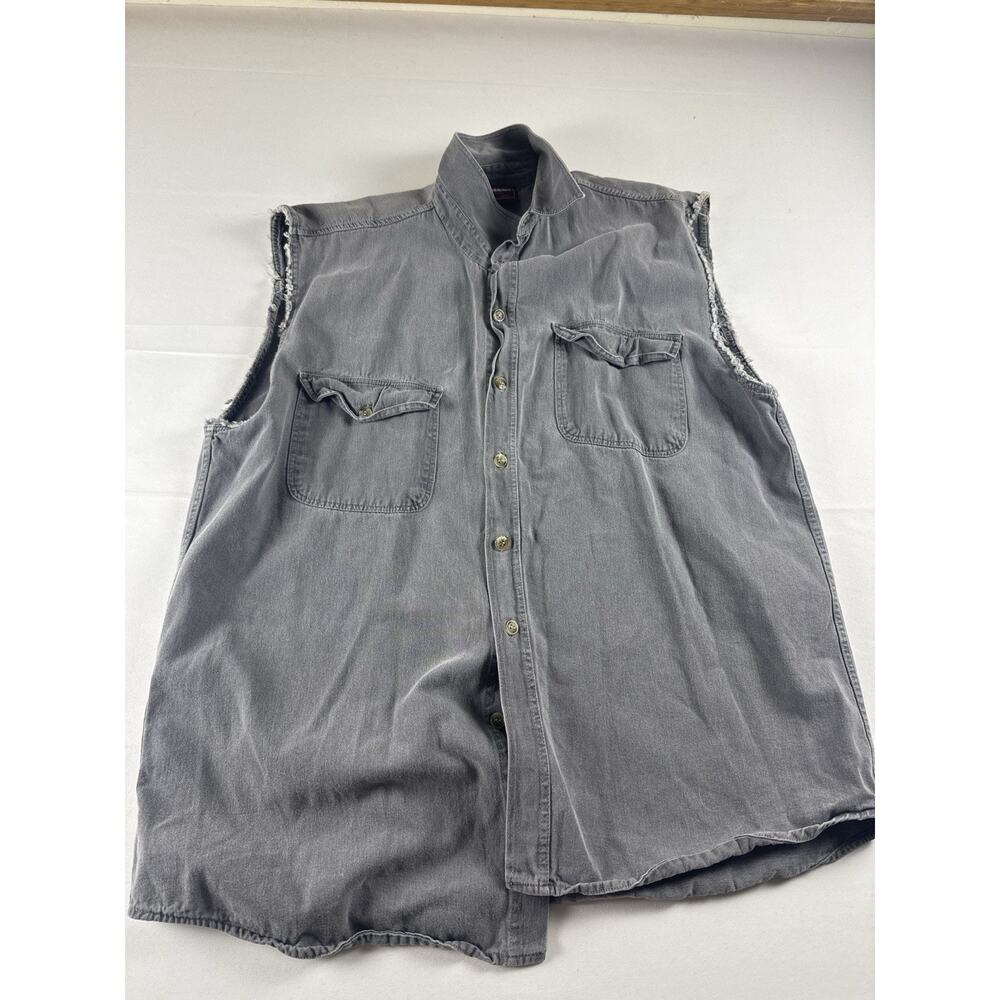 Vintage Biker Vest Men’s Large Gray sleeveless Motorcycle Shirt